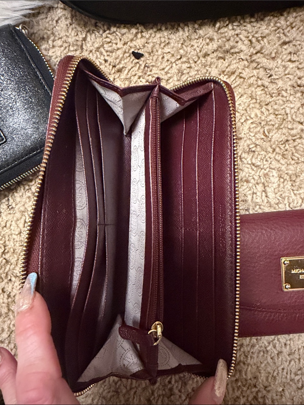 Michael Kors Black and Burgundy Leather Wallets Set 3 - Picture 3 of 4